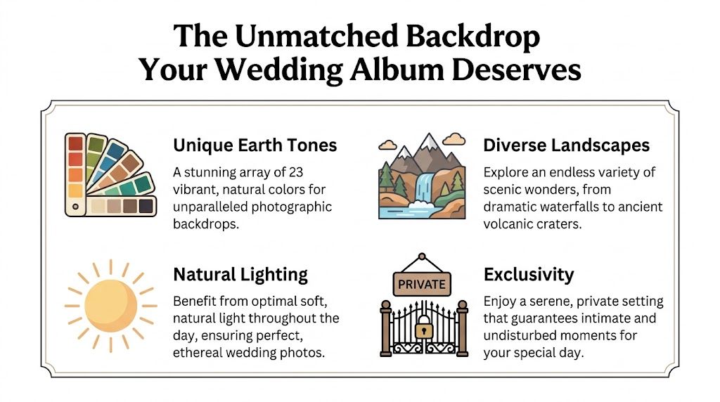 A promotional infographic highlighting the natural beauty and exclusive setting of the Vallee des Couleurs wedding venue.