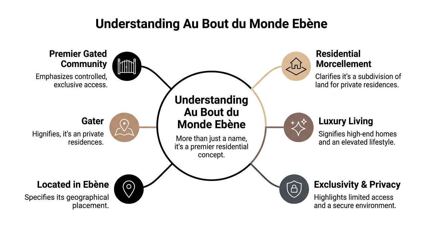 A mind map infographic explaining the premier residential concept and features of Au Bout du Monde Ebène.